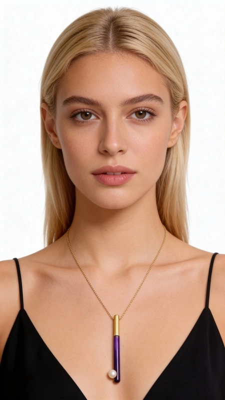 Ανακαλύψτε τη μοναδική ομορφιά αυτού του εντυπωσιακού color block κολιέ μενταγιόν, που συνδυάζει harmonικά το χρυσό ορείχαλκο με το έντονο μοβ σμάλτο και ένα λεπτεπίλεπτο μαργαριτάρι. Σχεδιασμένο από την Ελληνίδα Σχεδιάστρια Κοσμημάτων Αικατερίνη Χαλκιαδάκη, αυτό το χειροποίητο κόσμημα αποτελεί την τέλεια επιλογή για τη σύγχρονη γυναίκα που αναζητά statement αξεσουάρ με ελληνική υπογραφή.\u000AΤο κοντό κολιέ διαθέτει ένα γεωμετρικό μενταγιόν που καταλήγει σε μια φυσική πέρλα, δημιουργώντας έναν εκλεπτυσμένο συνδυασμό παραδοσιακών και μοντέρνων στοιχείων. Ο έντονος μοβ χρωματισμός σε συνδυασμό με το χρυσό του ορείχαλκου προσφέρει μια πολυτελή αίσθηση που προσελκύει τα βλέμματα.\u000AΙδανικό για καθημερινή ή βραδινή εμφάνιση, αυτό το κολιέ συνδυάζεται άψογα με μονόχρωμα ρούχα και μπορεί να φορεθεί μόνο του ή σε layering look με άλλα κοσμήματα.\u000AΦροντίστε το κόσμημά σας αποθηκεύοντάς το σε στεγνό χώρο και καθαρίζοντάς το με μαλακό πανί για να διατηρήσει τη λάμψη του.\u000AΥλικό: Ορείχαλκος, Σμάλτο \u000AΠέτρα: Μαργαριτάρι