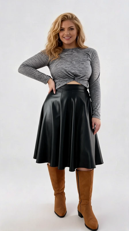 Plus size γυναικείο κροπ τοπ μακρυμάνικο μπλε μελανζέ. Μπορεί να φορεθεί με ψηλόμεση φούστα, ψηλόμεση παντελόνα ακόμα και με φούστα μίντι ή pencil.