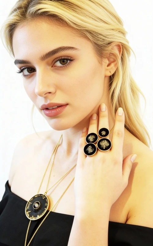 Χειροποίητο γυναικείο δαχτυλίδι με πυρίτη - 3001, Ανακαλύψτε τη μαγεία του χειροποίητου γυναικείου δαχτυλιδιού με πυρίτη, ένα μοναδικό κόσμημα που συνδυάζει τη δύναμη των φυσικών πετρών με τη σύγχρονη αισθητική. Σχεδιασμένο από την Ελληνίδα Σχεδιάστρια Κοσμημάτων Αικατερίνη Χαλκιαδάκη, αυτό το εντυπωσιακό δαχτυλίδι αποτελεί την τέλεια επιλογή για γυναίκες που αναζητούν statement κοσμήματα με χαρακτήρα.
Η ωοειδής σιλουέτα του δαχτυλιδιού περιβάλλεται από χρυσαφί ορείχαλκο, ενώ στο κέντρο κυριαρχεί η μαύρη πατίνα που φιλοξενεί έναν φυσικό σιδηροπυρίτη. Ο πυρίτης προσφέρει μεταλλικές ανταύγειες που δημιουργούν έναν μαγευτικό οπτικό διάλογο με το μαύρο φόντο.
Το μεγάλο μέγεθος του δαχτυλιδιού το καθιστά ιδανικό για όσες προτιμούν εντυπωσιακά κοσμήματα που ξεχωρίζουν. Η χειροποίητη κατασκευή εγγυάται την μοναδικότητα κάθε κομματιού, καθιστώντας το ένα πραγματικό έργο τέχνης.
Υλικό: Ορείχαλκος 
Πέτρα: Σιδηροπυρίτης