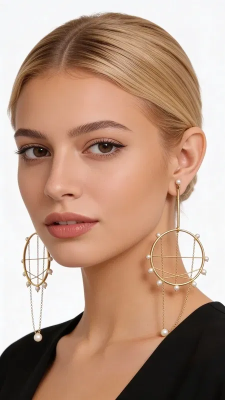 Εντυπωσιακά μακριά σκουλαρίκια κρίκοι με πέρλες που συνδυάζουν την κομψότητα του statement κοσμήματος με τη θηλυκή αισθητική των χειροποίητων δημιουργιών. Σχεδιασμένο από την Ελληνίδα Σχεδιάστρια Κοσμημάτων Αικατερίνη Χαλκιαδάκη, αυτό το μοντέρνο κόσμημα αποτελεί τον ιδανικό συνδυασμό χρυσού μετάλλου και λευκών πεπερλών.\u000AΤα κρεμαστά σκουλαρίκια χαρακτηρίζονται από τη μοναδική τους κατασκευή με κυκλικούς κρίκους που δημιουργούν γεωμετρικές γραμμές, ενώ οι πέρλες προσθέτουν μια vintage πινελιά. Η χρυσή απόχρωση και το μακρύ μήκος τα καθιστούν ιδανικά για γάμο, επίσημες εκδηλώσεις ή για να δώσουν στιλ στην καθημερινή εμφάνιση.\u000AΤα εντυπωσιακά μεγάλα σκουλαρίκια συντηρούνται εύκολα με μαλακό πανί και αποφυγή επαφής με καλλυντικά. Ιδανικά για τις γυναίκες που αναζητούν πρωτότυπα κοσμήματα με ελληνική αισθητική και ποιοτική κατασκευή.\u000AΥλικό: Ορείχαλκος \u000AΠέτρα: Πέρλα