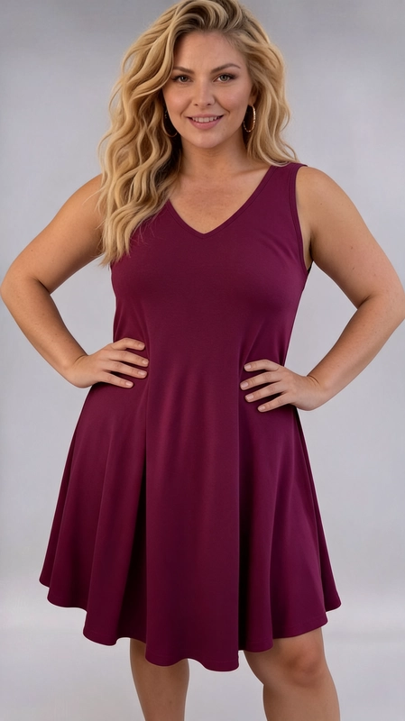 Φόρεμα μπορντό καλοκαιρινό - FRW688 | Candiashop Boutique, Ένα υπέροχο αμάνικο φόρεμα σε βαθύ μπορντό χρώμα που αποπνέει κομψότητα και θηλυκότητα. Το φόρεμα διαθέτει V-λαιμόκοψη που κολακεύει το ντεκολτέ, ενώ η φαρδιά, trapeze γραμμή του εξασφαλίζει άνετη εφαρμογή και ελευθερία κινήσεων, ιδανική για plus size σιλουέτες. Το μονόχρωμο, απλό σχέδιο του προσδίδει διαχρονικό χαρακτήρα, ενώ το ύφασμα έχει ελαστικότητα και απαλή υφή που ακολουθεί φυσικά τις καμπύλες του σώματος. Το μήκος του, που φτάνει λίγο πάνω από το γόνατο, το καθιστά κατάλληλο για πολλές περιστάσεις. Μπορεί να φορεθεί με ψηλοτάκουνα σανδάλια για βραδινή έξοδο, με sneakers για casual εμφάνιση ή με ένα denim jacket για πιο relaxed στυλ. Ιδανικό για καλοκαιρινές εκδρομές, οικογενειακές συγκεντρώσεις ή ακόμα και για ημιεπίσημες περιστάσεις, αυτό το φόρεμα αποτελεί must-have κομμάτι για κάθε γυναικεία γκαρνταρόμπα που αναζητά στυλ και άνεση σε ένα.