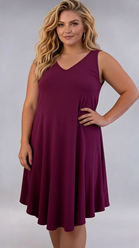 Φόρεμα μπορντό καλοκαιρινό - FRW688 | Candiashop Boutique, Ένα υπέροχο αμάνικο φόρεμα σε βαθύ μπορντό χρώμα που αποπνέει κομψότητα και θηλυκότητα. Το φόρεμα διαθέτει V-λαιμόκοψη που κολακεύει το ντεκολτέ, ενώ η φαρδιά, trapeze γραμμή του εξασφαλίζει άνετη εφαρμογή και ελευθερία κινήσεων, ιδανική για plus size σιλουέτες. Το μονόχρωμο, απλό σχέδιο του προσδίδει διαχρονικό χαρακτήρα, ενώ το ύφασμα έχει ελαστικότητα και απαλή υφή που ακολουθεί φυσικά τις καμπύλες του σώματος. Το μήκος του, που φτάνει λίγο πάνω από το γόνατο, το καθιστά κατάλληλο για πολλές περιστάσεις. Μπορεί να φορεθεί με ψηλοτάκουνα σανδάλια για βραδινή έξοδο, με sneakers για casual εμφάνιση ή με ένα denim jacket για πιο relaxed στυλ. Ιδανικό για καλοκαιρινές εκδρομές, οικογενειακές συγκεντρώσεις ή ακόμα και για ημιεπίσημες περιστάσεις, αυτό το φόρεμα αποτελεί must-have κομμάτι για κάθε γυναικεία γκαρνταρόμπα που αναζητά στυλ και άνεση σε ένα.