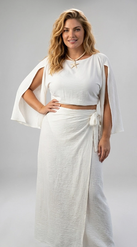 Φούστα άσπρη καλοκαιρινή plus size - FPS153 | Candiashop Boutique, Η φούστα αυτή σε λευκό χρώμα αποτελεί μια κομψή και θηλυκή επιλογή για κάθε γυναίκα που θέλει να αισθάνεται άνετα και στυλάτη. Με το χαρακτηριστικό wrap στυλ της δημιουργεί μια κολακευτική σιλουέτα. Η maxi γραμμή της φτάνει μέχρι τον αστράγαλο, προσφέροντας κομψότητα και κάλυψη, ενώ το ύφασμα δίνει έναν αέρινο και φρέσκο χαρακτήρα. Το μονόχρωμο, λιτό σχέδιό της την κάνει ευέλικτη και εύκολη στο συνδυασμό. Μπορεί να φορεθεί με ένα crop top ή ένα απλό μπλουζάκι για μια καλοκαιρινή εμφάνιση, ή ακόμα και με ένα σατέν τοπ για βραδινές εξόδους. Ιδανική για παραλία, καλοκαιρινές εκδηλώσεις, γάμους ή ρομαντικά δείπνα, αυτή η φούστα συνδυάζει άνεση και αίγλη σε ένα μοναδικό κομμάτι που δεν πρέπει να λείπει από την γκαρνταρόμπα σας.