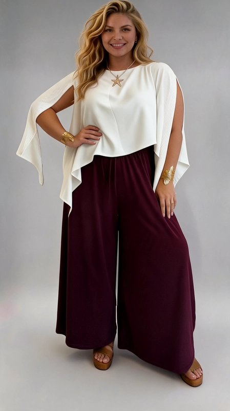 Παντελόνα γυναικεία μπορντό καλοκαιρινή plus size - PANT192 | Candiashop Boutique, Η παντελόνα αυτή σε πλούσιο μπορντό χρώμα αποτελεί μια εκλεπτυσμένη επιλογή για τη σύγχρονη γυναίκα που αναζητά στυλ και άνεση σε μεγάλα μεγέθη. Με τη φαρδιά, palazzo γραμμή της, χαρίζει μια ρευστή και κομψή σιλουέτα που κολακεύει κάθε σώμα. Η ελαστική μέση με λεπτό κορδόνι εξασφαλίζει τέλεια εφαρμογή και άνεση καθ' όλη τη διάρκεια της ημέρας, ενώ οι πλαϊνές τσέπες προσθέτουν πρακτικότητα στο σχεδιασμό. Το μονόχρωμο, απλό σχέδιο της παντελόνας την καθιστά ευέλικτο κομμάτι γκαρνταρόμπας που συνδυάζεται αρμονικά με πλήθος εμφανίσεων. Μπορεί να φορεθεί με κρεμ ή λευκές μπλούζες για μια ημερήσια, boho-chic εμφάνιση, αλλά και με κομψά σατέν tops για βραδινές εξόδους. Η ελαφριά ύφανση του υφάσματος την κάνει ιδανική επιλογή για ανοιξιάτικες και καλοκαιρινές εμφανίσεις, αλλά και για επαγγελματικά ή κοινωνικά γεγονότα. Ένα must-have κομμάτι που συνδυάζει αβίαστα την κομψότητα με την καθημερινή άνεση.