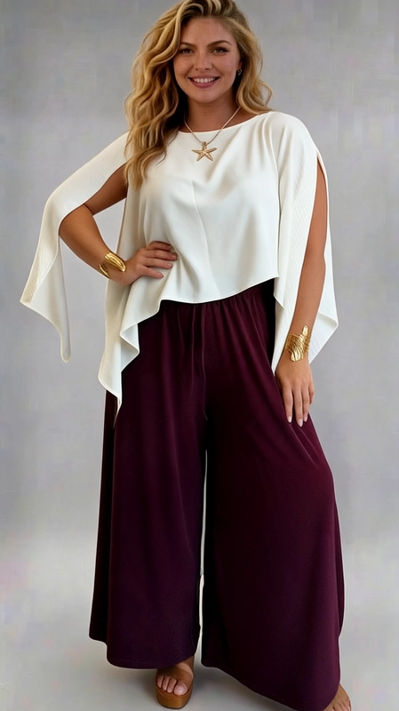 Παντελόνα γυναικεία μπορντό καλοκαιρινή plus size - PANT192 | Candiashop Boutique, Η παντελόνα αυτή σε πλούσιο μπορντό χρώμα αποτελεί μια εκλεπτυσμένη επιλογή για τη σύγχρονη γυναίκα που αναζητά στυλ και άνεση σε μεγάλα μεγέθη. Με τη φαρδιά, palazzo γραμμή της, χαρίζει μια ρευστή και κομψή σιλουέτα που κολακεύει κάθε σώμα. Η ελαστική μέση με λεπτό κορδόνι εξασφαλίζει τέλεια εφαρμογή και άνεση καθ' όλη τη διάρκεια της ημέρας, ενώ οι πλαϊνές τσέπες προσθέτουν πρακτικότητα στο σχεδιασμό. Το μονόχρωμο, απλό σχέδιο της παντελόνας την καθιστά ευέλικτο κομμάτι γκαρνταρόμπας που συνδυάζεται αρμονικά με πλήθος εμφανίσεων. Μπορεί να φορεθεί με κρεμ ή λευκές μπλούζες για μια ημερήσια, boho-chic εμφάνιση, αλλά και με κομψά σατέν tops για βραδινές εξόδους. Η ελαφριά ύφανση του υφάσματος την κάνει ιδανική επιλογή για ανοιξιάτικες και καλοκαιρινές εμφανίσεις, αλλά και για επαγγελματικά ή κοινωνικά γεγονότα. Ένα must-have κομμάτι που συνδυάζει αβίαστα την κομψότητα με την καθημερινή άνεση.