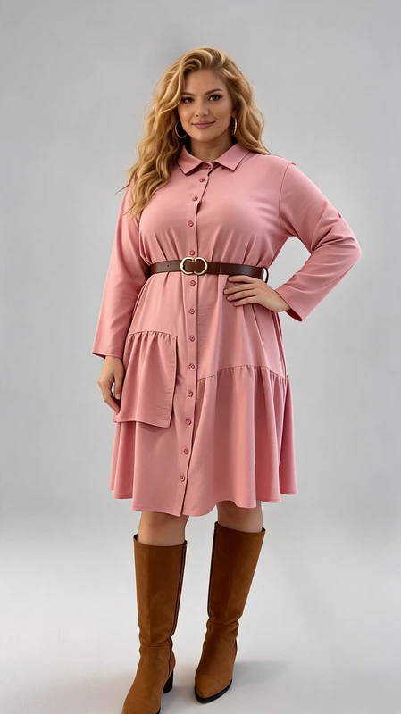 Πουκαμίσα γυναικεία μακριά ροζ, με βολάν, plus size. Φαίνεται υπέροχη, φορεμένη κλειστή με ζωνάκι σαν σεμιζιέ φόρεμα ή με παντελόνι, είτε ανοιχτή σαν κιμονό και εσωτερική το χειμώνα με πουλόβερ!