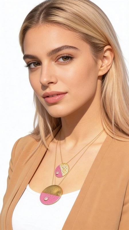 Ανακαλύψτε τη μοντέρνα κομψότητα με αυτό το εκπληκτικό γυναικείο κολιέ με μαργαριτάρι που συνδυάζει την ροζ και χρυσαφί απόχρωση σε έναν γεωμετρικό σχεδιασμό. Σχεδιασμένο από την Ελληνίδα Σχεδιάστρια Κοσμημάτων Αικατερίνη Χαλκιαδάκη, αυτό το χειροποίητο κόσμημα αποτελεί την τέλεια επιλογή για τη σύγχρονη γυναίκα που αναζητά statement κοσμήματα με χαρακτήρα.\u000AΤο κολιέ διαθέτει κυκλικό μενταγιόν από ορείχαλκο με διχρωμία ροζ και χρυσό, διακοσμημένο με διακριτικές τρυπίτσες που δημιουργούν ένα μοντέρνο μοτίβο. Το φυσικό μαργαριτάρι προσθέτει την κομψότητα που χρειάζεται κάθε γυναικεία εμφάνιση, ενώ το λεπτό αλυσιδάκι συμπληρώνει ιδανικά τον μινιμαλιστικό σχεδιασμό.\u000AΑυτό το ελληνικό κόσμημα είναι ιδανικό για καθημερινή χρήση αλλά και για ειδικές εμφανίσεις, προσφέροντας άπειρες δυνατότητες layering με άλλα κολιέ της συλλογής σας.\u000AΥλικό: Ορείχαλκος, Σμάλτο \u000AΠέτρα: Μαργαριτάρι