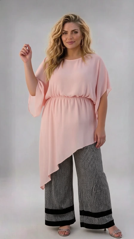 Γυναικείο μπλουζοφόρεμα plus size με μύτη στο πλάι και λάστιχο στη μέση από 100% πολυέστερ