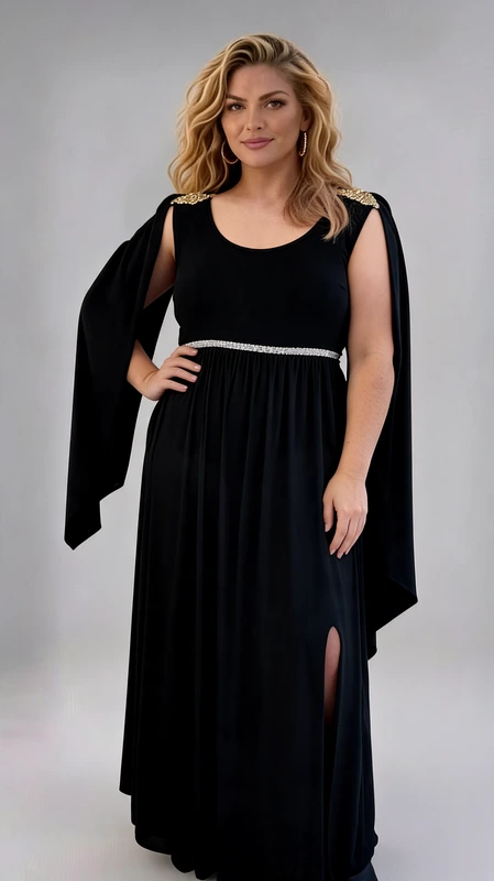 Καλοκαιρινό maxi φόρεμα μαύρο plus size, αμπιγιέ αέρινο και δροσερό. Αν είσαι καλεσμένη σε γάμο ή σε βάπτιση την Άνοιξη και το Καλοκαίρι, αυτό το άνετο και δροσερό φόρεμα θα σε βοηθήσει να κλέψεις τις εντυπώσεις!