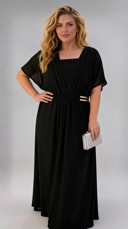 Καλοκαιρινό maxi φόρεμα μαύρο plus size, αμπιγιέ αέρινο και δροσερό. Αν είσαι καλεσμένη σε γάμο ή σε βάπτιση την Άνοιξη και το Καλοκαίρι, αυτό το άνετο και δροσερό φόρεμα θα σε βοηθήσει να κλέψεις τις εντυπώσεις!