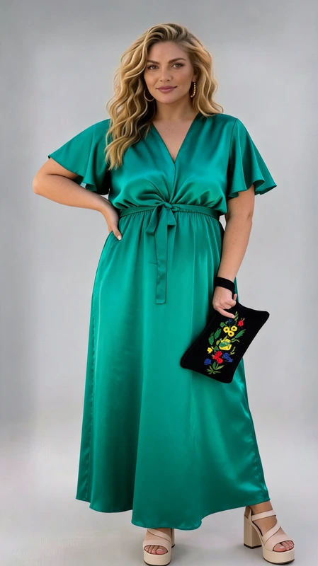 Plus size φόρεμα καλοκαιρινό, πράσινο, μάξι, αμπιγιέ, κοκτέιλ, ανοιξιάτικο,μοντέρνο, από ελαστικό σατέν. Κατάλληλο φόρεμα για να φορεθεί και ως καλεσμένη σε βάπτιση, την Άνοικη και το Καλοκαίρι.