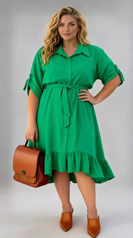 Plus size φόρεμα καλοκαιρινό, πράσινο, μάξι, σεμιζιέ, κοκτέιλ, από γκοφρέ ύφασμα.