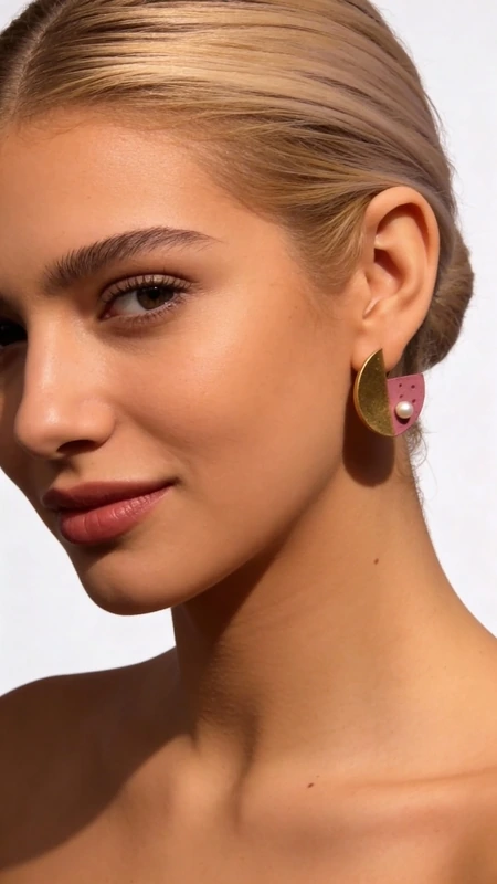 Ανακαλύψτε τη μοναδική ομορφιά των καρφωτών σκουλαρικιών με μαργαριτάρια και ροζ χρώμα, ένα εντυπωσιακό κόσμημα που συνδυάζει τη σύγχρονη αισθητική με την κλασική κομψότητα. Αυτά τα χειροποίητα σκουλαρίκια από την Ελληνίδα Σχεδιάστρια Κοσμημάτων Αικατερίνη Χαλκιαδάκη διακρίνονται για τη γεωμετρική τους φόρμα και τον εντυπωσιακό συνδυασμό χρωμάτων που προσφέρουν.\u000AΚατασκευασμένα από premium ορείχαλκο και διακοσμημένα με φυσικές πέρλες, αυτά τα γυναικεία σκουλαρίκια παρουσιάζουν μια πρωτότυπη aesthetic που ξεχωρίζει. Η ροζ απόχρωση συνδυάζεται αρμονικά με τις χρυσαφί λεπτομέρειες, δημιουργώντας ένα boho chic look που ενισχύει κάθε outfit. Ιδανικά για καθημερινή χρήση αλλά και για ειδικές περιστάσεις.\u000AΥλικό: Ορείχαλκος, Σμάλτο \u000AΠέτρα: Μαργαριτάρι