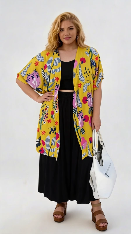 Κιμονό plus size γυναικείο σε κίτρινο - ΚPS125 | Candiashop Boutique, Κιμονό κίτρινο plus size γυναικείο μακρύ από σταθερό πανί. Φοριέται άνετα Φθινόπωρο Άνοιξη και το Καλοκαίρι, τόσο στην παραλία όσο και καθημερινά. Σε πιο επίσημες περιστάσεις, όπως γάμος ή και βάπτιση μπορείς να το ταιριάξεις με μια παντελόνα και να κλέψεις τις εντυπώσεις!