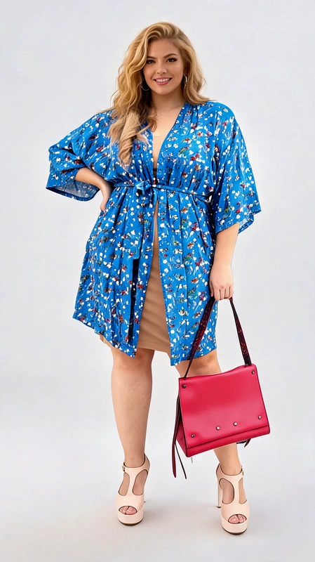 Κιμονό plus size γυναικείο σε μπλε φλοράλ - ΚPS120 | Candiashop Boutique, Κιμονό plus size γυναικείο κοντό σε μπλε φλοράλ από σταθερό δροσερό πανί. Φοριέται άνετα την Άνοιξη και το Καλοκαίρι, τόσο στην παραλία όσο και καθημερινά. Σε πιο επίσημες περιστάσεις, όπως γάμος ή και βάπτιση μπορείς να το ταιριάξεις με μια παντελόνα και να κλέψεις τις εντυπώσεις!