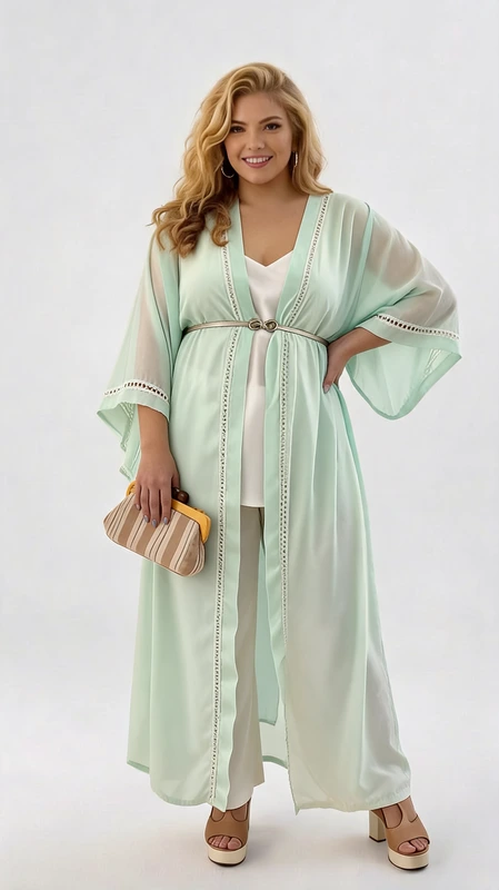Κιμονό plus size γυναικείο μακρύ μέντα από σταθερό δροσερό πανί, δεν συμπεριλαμβάνεται το ζωνάκι. Φοριέται άνετα την Άνοιξη και το Καλοκαίρι, τόσο στην παραλία όσο και καθημερινά. Σε πιο επίσημες περιστάσεις, όπως γάμος ή και βάπτιση μπορείς να το ταιριάξεις με μια παντελόνα και να κλέψεις τις εντυπώσεις!