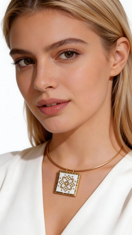 Ανακαλύψτε την κομψότητα του κεντητού κολιέ με γεωμετρικά σχέδια σε άσπρη απόχρωση, ένα μοναδικό χειροποίητο κόσμημα που συνδυάζει την παραδοσιακή τέχνη του κεντήματος με σύγχρονη αισθητική. Σχεδιασμένο από την Ελληνίδα Σχεδιάστρια Κοσμημάτων Αικατερίνη Χαλκιαδάκη, αυτό το εντυπωσιακό statement κολιέ προσφέρει μια εκλεπτυσμένη πινελιά σε κάθε εμφάνιση. Το κεντητό pendant με χρυσοκλωστή δημιουργεί μια εκπληκτική αντίθεση πάνω στο άσπρο ύφασμα, ενώ η τετραγωνική του φόρμα προσδίδει γεωμετρική αρμονία. Το χρυσό choker που το συνοδεύει στο λαιμό δημιουργεί ένα σύνολο που εκπέμπει σύγχρονη κομψότητα. Ιδανικό για layering με άλλα κολιέ ή μόνο του ως εντυπωσιακό statement κόσμημα. Αυτό το χειροποίητο κολιέ αποτελεί την τέλεια επιλογή για γυναίκες που εκτιμούν τη μοναδικότητα και την ποιότητα των ελληνικών κοσμημάτων. Συνδυάζεται υπέροχα με καλοκαιρινά outfits και προσδίδει μια εθνική πινελιά σε κάθε εμφάνιση. Φροντίστε το κολιέ σας αποθηκεύοντάς το σε στεγνό μέρος μακριά από χημικά και αρώματα για να διατηρήσει τη λάμψη του. Υλικό: Ορείχαλκος, Ύφασμα