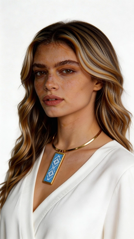 Κολιέ κεντητό γαλάζιο με γεωμετρικά σχέδια από χρυσοκλωστή δεμένο με ορείχαλκο - KOL-4714, Ανακαλύψτε τη μαγεία του παραδοσιακού κεντήματος με αυτό το εκπληκτικό κολιέ κεντητό γαλάζιο που συνδυάζει την ελληνική τέχνη με τη σύγχρονη αισθητική. Σχεδιασμένο από την Ελληνίδα Σχεδιάστρια Κοσμημάτων Αικατερίνη Χαλκιαδάκη, αυτό το μοναδικό χειροποίητο κόσμημα φέρνει τη λαϊκή παράδοση στο σήμερα. Το εντυπωσιακό statement κολιέ διακοσμείται με γεωμετρικά σχέδια κεντημένα με χρυσοκλωστή πάνω σε γαλάζιο εταμίν, δημιουργώντας έναν υπέροχο χρωματικό συνδυασμό που θυμίζει τα κρυστάλλινα νερά του Αιγαίου. Η βάση από ορείχαλκο προσφέρει αντοχή και κομψότητα, ενώ το κεντητό στοιχείο προσθέτει μια βοημιακή πινελιά στη συνολική εμφάνιση. Ιδανικό για καλοκαιρινά εμφανίσεις, αυτό το κολιέ συνδυάζεται τέλεια με λευκές μπλούζες, φορέματα και casual outfits. Μπορεί να φορεθεί μόνο του ως statement piece ή να ενταχθεί σε layering combinations για πιο σύνθετες εμφανίσεις. Υλικό: Ορείχαλκος, Ύφασμα Φροντίδα: Φυλάσσετε σε στεγνό μέρος και αποφύγετε την επαφή με νερό για τη διατήρηση του κεντήματος.