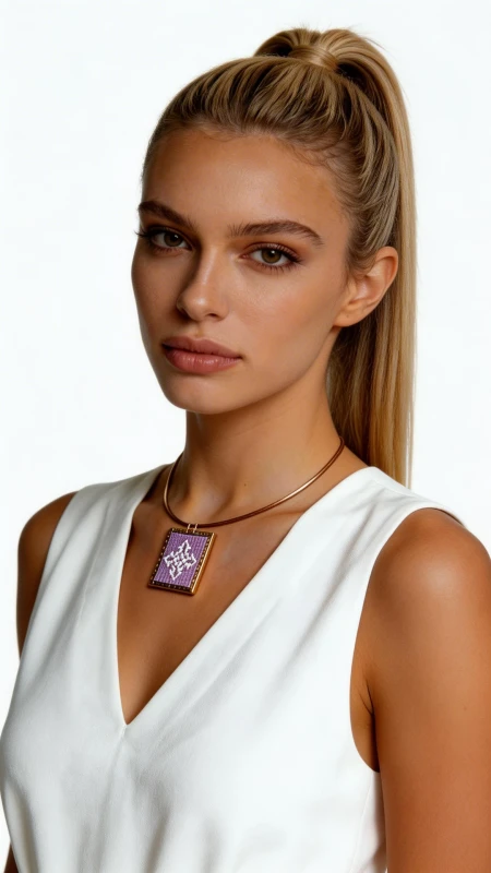 Ανακαλύψτε την κομψότητα του χειροποίητου με αυτό το εντυπωσιακό κεντητό κολιέ σε λιλά απόχρωση, που συνδυάζει παραδοσιακή τέχνη με σύγχρονο design. Σχεδιασμένο από την Ελληνίδα Σχεδιάστρια Κοσμημάτων Αικατερίνη Χαλκιαδάκη, το κόσμημα αυτό αποτελεί μια μοναδική έκφραση ελληνικής χειροτεχνίας και καλλιτεχνικής αισθητικής. Το statement κολιέ διακοσμείται με γεωμετρικά μοτίβα κεντημένα με χρυσοκλωστή, δημιουργώντας έναν πλούσιο συνδυασμό χρωμάτων και υφών. Το τετράγωνο κεντητό στοιχείο αποτελεί το κεντρικό σημείο του σχεδίου, ενώ η ορείχαλκινη αλυσίδα προσδίδει μια σύγχρονη πινελιά στο παραδοσιακό χειρόγραφο στυλ. Ιδανικό για να συμπληρώσει τόσο καθημερινά όσο και επίσημα outfits, το κολιέ προσφέρει ευελιξία στο styling και μπορεί να φορεθεί μόνο του ή σε layering συνδυασμούς. Η λιλά απόχρωση του αρμονίζει τέλεια με ανοιχτόχρωμα ρούχα και δημιουργεί όμορφες αντιθέσεις με πιο σκούρες παλέτες. Υλικό: Ορείχαλκος, Ύφασμα Φροντίδα: Φυλάσσετε σε στεγνό μέρος και αποφεύγετε την επαφή με νερό και αρώματα για τη διατήρηση των χρωμάτων του κεντήματος.