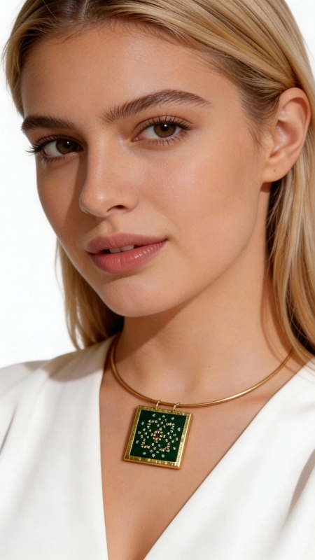 Ανακαλύψτε τη μαγεία του κεντητού κολιέ που συνδυάζει την παραδοσιακή τέχνη του κεντήματος με σύγχρονο design. Αυτό το εντυπωσιακό κολιέ κεντητό πράσινο με γεωμετρικά σχέδια από χρυσοκλωστή, σχεδιασμένο από την Ελληνίδα Σχεδιάστρια Κοσμημάτων Αικατερίνη Χαλκιαδάκη, αποτελεί ένα μοναδικό κόσμημα που θα μεταμορφώσει κάθε σας εμφάνιση. Το statement κολιέ διαθέτει τετράγωνη φόρμα με περίτεχνα γεωμετρικά μοτίβα κεντημένα με χρυσή κλωστή πάνω σε πράσινο υπόβαθρο. Η χρυσή αλυσίδα από ορείχαλκο προσδίδει κομψότητα, ενώ το χειροποίητο κέντημα δημιουργεί μια μοναδική υφή που τραβάει τα βλέμματα. Το folk design με τα χρυσά σχέδια δημιουργεί ένα εντυπωσιακό contrast που αναδεικνύει τη θηλυκότητα. Ιδανικό για layering με άλλα κολιέ ή μόνο του ως statement piece, συνδυάζεται τέλεια με λευκά tops, φορέματα και casual ή elegant looks. Η μοναδική αισθητική του το καθιστά αυθεντικό greek jewelry που φέρει την υπογραφή της ελληνικής χειροτεχνίας. Υλικό: Ορείχαλκος, Ύφασμα Φυλάσσετε το κολιέ σε στεγνό μέρος και αποφεύγετε την επαφή με νερό για να διατηρήσετε το κέντημα σε άριστη κατάσταση.