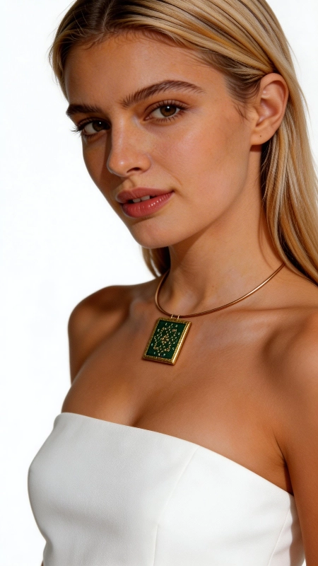 Κολιέ κεντητό πράσινο με γεωμετρικά σχέδια από χρυσοκλωστή δεμένο με ορείχαλκο - KOL-4709, Ανακαλύψτε τη μαγεία του κεντητού κολιέ που συνδυάζει την παραδοσιακή τέχνη του κεντήματος με σύγχρονο design. Αυτό το εντυπωσιακό κολιέ κεντητό πράσινο με γεωμετρικά σχέδια από χρυσοκλωστή, σχεδιασμένο από την Ελληνίδα Σχεδιάστρια Κοσμημάτων Αικατερίνη Χαλκιαδάκη, αποτελεί ένα μοναδικό κόσμημα που θα μεταμορφώσει κάθε σας εμφάνιση. Το statement κολιέ διαθέτει τετράγωνη φόρμα με περίτεχνα γεωμετρικά μοτίβα κεντημένα με χρυσή κλωστή πάνω σε πράσινο υπόβαθρο. Η χρυσή αλυσίδα από ορείχαλκο προσδίδει κομψότητα, ενώ το χειροποίητο κέντημα δημιουργεί μια μοναδική υφή που τραβάει τα βλέμματα. Το folk design με τα χρυσά σχέδια δημιουργεί ένα εντυπωσιακό contrast που αναδεικνύει τη θηλυκότητα. Ιδανικό για layering με άλλα κολιέ ή μόνο του ως statement piece, συνδυάζεται τέλεια με λευκά tops, φορέματα και casual ή elegant looks. Η μοναδική αισθητική του το καθιστά αυθεντικό greek jewelry που φέρει την υπογραφή της ελληνικής χειροτεχνίας. Υλικό: Ορείχαλκος, Ύφασμα Φυλάσσετε το κολιέ σε στεγνό μέρος και αποφεύγετε την επαφή με νερό για να διατηρήσετε το κέντημα σε άριστη κατάσταση.