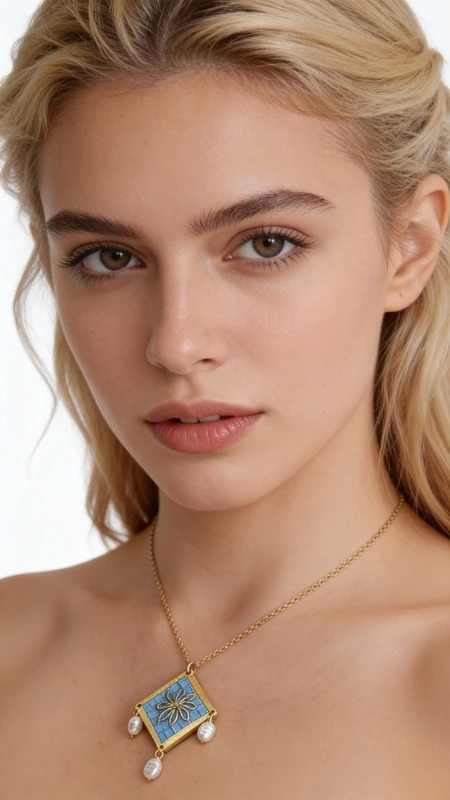 Ανακαλύψτε τη μαγεία του παραδοσιακού κεντήματος με αυτό το εξαιρετικό κολιέ κεντητό γαλάζιο που συνδυάζει αρμονικά την ελληνική παράδοση με τη σύγχρονη αισθητική. Σχεδιασμένο από την Ελληνίδα Σχεδιάστρια Κοσμημάτων Αικατερίνη Χαλκιαδάκη, το κόσμημα αυτό αποτελεί ένα μοναδικό statement piece που θα αναδείξει κάθε σας εμφάνιση.\u000AΤο κεντητό pendant παρουσιάζει ένα γεωμετρικό σχέδιο με χρυσές λεπτομέρειες που δημιουργούν μια εντυπωσιακή σύνθεση στο γαλάζιο φόντο. Οι κομψές πέρλες που κρέμονται από το κάτω μέρος προσδίδουν κίνηση και elegance, ενώ η χρυσή αλυσίδα από ορείχαλκο συμπληρώνει τέλεια το συνολικό design. Το γαλάζιο χρώμα αποπνέει φρεσκάδα και είναι ιδανικό για καλοκαιρινές εμφανίσεις αλλά και για κομψά evening looks.\u000AΦροντίδα: Αποφύγετε την επαφή με νερό και αρώματα. Φυλάξτε σε στεγνό μέρος.\u000AΥλικό: Ορείχαλκος, Ύφασμα \u000AΠέτρα: Πέρλα