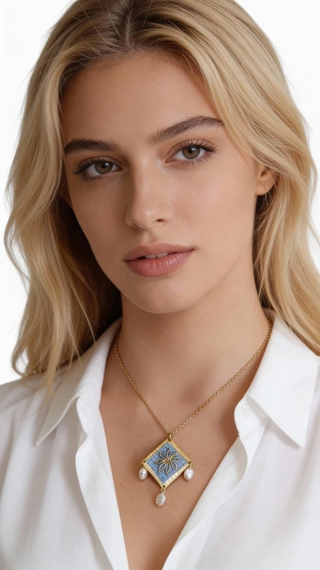 Κολιέ κεντητό γαλάζιο με γεωμετρικά σχέδια από χρυσοκλωστή δεμένο με ορείχαλκο - KOL-4699, Ανακαλύψτε τη μαγεία του παραδοσιακού κεντήματος με αυτό το εξαιρετικό κολιέ κεντητό γαλάζιο που συνδυάζει αρμονικά την ελληνική παράδοση με τη σύγχρονη αισθητική. Σχεδιασμένο από την Ελληνίδα Σχεδιάστρια Κοσμημάτων Αικατερίνη Χαλκιαδάκη, το κόσμημα αυτό αποτελεί ένα μοναδικό statement piece που θα αναδείξει κάθε σας εμφάνιση.
Το κεντητό pendant παρουσιάζει ένα γεωμετρικό σχέδιο με χρυσές λεπτομέρειες που δημιουργούν μια εντυπωσιακή σύνθεση στο γαλάζιο φόντο. Οι κομψές πέρλες που κρέμονται από το κάτω μέρος προσδίδουν κίνηση και elegance, ενώ η χρυσή αλυσίδα από ορείχαλκο συμπληρώνει τέλεια το συνολικό design. Το γαλάζιο χρώμα αποπνέει φρεσκάδα και είναι ιδανικό για καλοκαιρινές εμφανίσεις αλλά και για κομψά evening looks.
Φροντίδα: Αποφύγετε την επαφή με νερό και αρώματα. Φυλάξτε σε στεγνό μέρος.
Υλικό: Ορείχαλκος, Ύφασμα 
Πέτρα: Πέρλα