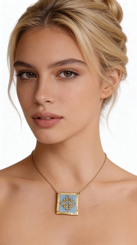 Κολιέ κεντητό γαλάζιο με γεωμετρικά σχέδια από χρυσοκλωστή δεμένο με ορείχαλκο - KOL-4702, Αυτό το εξαιρετικό κεντητό κολιέ σε γαλάζιο χρώμα με γεωμετρικά σχέδια αποτελεί έναν μοναδικό συνδυασμό παραδοσιακής τέχνης και σύγχρονου design. Σχεδιασμένο από την Ελληνίδα Σχεδιάστρια Κοσμημάτων Αικατερίνη Χαλκιαδάκη, κάθε λεπτομέρεια κεντήθηκε στο χέρι με χρυσοκλωστή σε φόντο γαλάζιου υφάσματος, δημιουργώντας ένα κόσμημα που ξεχωρίζει.
Το τετράγωνο κεντητό μοτίβο φέρει πολύχρωμα γεωμετρικά σχέδια που παραπέμπουν στο ελληνικό folklore, ενώ το χρυσό πλαίσιο από ορείχαλκο προσδίδει κομψότητα και αντοχή. Η λεπτή χρυσή αλυσίδα καθιστά το κολιέ ιδανικό για καθημερινή ή βραδινή εμφάνιση.
Αυτό το statement κολιέ συνδυάζεται τέλεια με μονόχρωμα outfits, προσθέτοντας χρώμα και χαρακτήρα στο look σας. Η χειροποίητη κατασκευή και τα ποιοτικά υλικά εγγυώνται τη μακροζωία του κοσμήματος.
Φυλάσσετε το κολιέ σε στεγνό χώρο και καθαρίζετε απαλά με μαλακό πανί για να διατηρήσετε τα ζωηρά χρώματα του κεντήματος.
Υλικό: Ορείχαλκος, Ύφασμα