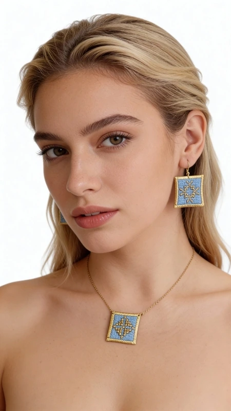 Κολιέ κεντητό γαλάζιο με γεωμετρικά σχέδια από χρυσοκλωστή δεμένο με ορείχαλκο - KOL-4702, Αυτό το εξαιρετικό κεντητό κολιέ σε γαλάζιο χρώμα με γεωμετρικά σχέδια αποτελεί έναν μοναδικό συνδυασμό παραδοσιακής τέχνης και σύγχρονου design. Σχεδιασμένο από την Ελληνίδα Σχεδιάστρια Κοσμημάτων Αικατερίνη Χαλκιαδάκη, κάθε λεπτομέρεια κεντήθηκε στο χέρι με χρυσοκλωστή σε φόντο γαλάζιου υφάσματος, δημιουργώντας ένα κόσμημα που ξεχωρίζει.
Το τετράγωνο κεντητό μοτίβο φέρει πολύχρωμα γεωμετρικά σχέδια που παραπέμπουν στο ελληνικό folklore, ενώ το χρυσό πλαίσιο από ορείχαλκο προσδίδει κομψότητα και αντοχή. Η λεπτή χρυσή αλυσίδα καθιστά το κολιέ ιδανικό για καθημερινή ή βραδινή εμφάνιση.
Αυτό το statement κολιέ συνδυάζεται τέλεια με μονόχρωμα outfits, προσθέτοντας χρώμα και χαρακτήρα στο look σας. Η χειροποίητη κατασκευή και τα ποιοτικά υλικά εγγυώνται τη μακροζωία του κοσμήματος.
Φυλάσσετε το κολιέ σε στεγνό χώρο και καθαρίζετε απαλά με μαλακό πανί για να διατηρήσετε τα ζωηρά χρώματα του κεντήματος.
Υλικό: Ορείχαλκος, Ύφασμα