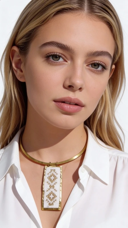 Κολιέ κεντητό λευκό με γεωμετρικά σχέδια από χρυσοκλωστή δεμένο με ορείχαλκο - KOL-4692, Ανακαλύψτε την τέχνη του κεντήματος στα κοσμήματα με αυτό το εξαιρετικό κολιέ κεντητό λευκό που συνδυάζει παραδοσιακή τεχνική με σύγχρονο design. Σχεδιασμένο από την Ελληνίδα Σχεδιάστρια Κοσμημάτων Αικατερίνη Χαλκιαδάκη, αυτό το μοναδικό κόσμημα φέρει γεωμετρικά σχέδια κεντημένα με χρυσοκλωστή σε λευκό ύφασμα, δημιουργώντας μια εντυπωσιακή αντίθεση που τραβά τα βλέμματα.
Το statement κολιέ διαθέτει τετράγωνη κρεμαστή επιφάνεια που προβάλλει με υπερηφάνεια τα χειροποίητα γεωμετρικά μοτίβα, ενώ συμπληρώνεται από χρυσό μεταλλικό περιλαίμιο από ορείχαλκο που προσδίδει κομψότητα και σταθερότητα. Η λευκή βάση με τη χρυσή κλωστή δημιουργεί έναν τέλειο συνδυασμό που ταιριάζει ιδανικά με καλοκαιρινά outfits και bohemian στυλ.
Ιδανικό για καθημερινή ή βραδινή εμφάνιση, αυτό το κεντητό κολιέ προσθέτει έναν καλλιτεχνικό χαρακτήρα στο στυλ σας. Συντηρείται εύκολα με απαλό καθάρισμα και φύλαξη σε στεγνό περιβάλλον.
Υλικό: Ορείχαλκος, Ύφασμα