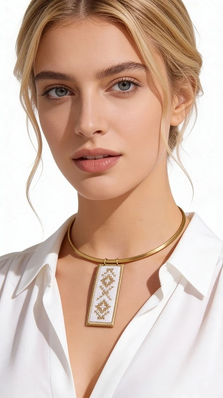 Κολιέ κεντητό λευκό με γεωμετρικά σχέδια από χρυσοκλωστή δεμένο με ορείχαλκο - KOL-4692, Ανακαλύψτε την τέχνη του κεντήματος στα κοσμήματα με αυτό το εξαιρετικό κολιέ κεντητό λευκό που συνδυάζει παραδοσιακή τεχνική με σύγχρονο design. Σχεδιασμένο από την Ελληνίδα Σχεδιάστρια Κοσμημάτων Αικατερίνη Χαλκιαδάκη, αυτό το μοναδικό κόσμημα φέρει γεωμετρικά σχέδια κεντημένα με χρυσοκλωστή σε λευκό ύφασμα, δημιουργώντας μια εντυπωσιακή αντίθεση που τραβά τα βλέμματα.
Το statement κολιέ διαθέτει τετράγωνη κρεμαστή επιφάνεια που προβάλλει με υπερηφάνεια τα χειροποίητα γεωμετρικά μοτίβα, ενώ συμπληρώνεται από χρυσό μεταλλικό περιλαίμιο από ορείχαλκο που προσδίδει κομψότητα και σταθερότητα. Η λευκή βάση με τη χρυσή κλωστή δημιουργεί έναν τέλειο συνδυασμό που ταιριάζει ιδανικά με καλοκαιρινά outfits και bohemian στυλ.
Ιδανικό για καθημερινή ή βραδινή εμφάνιση, αυτό το κεντητό κολιέ προσθέτει έναν καλλιτεχνικό χαρακτήρα στο στυλ σας. Συντηρείται εύκολα με απαλό καθάρισμα και φύλαξη σε στεγνό περιβάλλον.
Υλικό: Ορείχαλκος, Ύφασμα