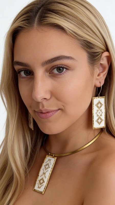 Κολιέ κεντητό λευκό με γεωμετρικά σχέδια από χρυσοκλωστή δεμένο με ορείχαλκο - KOL-4692, Ανακαλύψτε την τέχνη του κεντήματος στα κοσμήματα με αυτό το εξαιρετικό κολιέ κεντητό λευκό που συνδυάζει παραδοσιακή τεχνική με σύγχρονο design. Σχεδιασμένο από την Ελληνίδα Σχεδιάστρια Κοσμημάτων Αικατερίνη Χαλκιαδάκη, αυτό το μοναδικό κόσμημα φέρει γεωμετρικά σχέδια κεντημένα με χρυσοκλωστή σε λευκό ύφασμα, δημιουργώντας μια εντυπωσιακή αντίθεση που τραβά τα βλέμματα.
Το statement κολιέ διαθέτει τετράγωνη κρεμαστή επιφάνεια που προβάλλει με υπερηφάνεια τα χειροποίητα γεωμετρικά μοτίβα, ενώ συμπληρώνεται από χρυσό μεταλλικό περιλαίμιο από ορείχαλκο που προσδίδει κομψότητα και σταθερότητα. Η λευκή βάση με τη χρυσή κλωστή δημιουργεί έναν τέλειο συνδυασμό που ταιριάζει ιδανικά με καλοκαιρινά outfits και bohemian στυλ.
Ιδανικό για καθημερινή ή βραδινή εμφάνιση, αυτό το κεντητό κολιέ προσθέτει έναν καλλιτεχνικό χαρακτήρα στο στυλ σας. Συντηρείται εύκολα με απαλό καθάρισμα και φύλαξη σε στεγνό περιβάλλον.
Υλικό: Ορείχαλκος, Ύφασμα