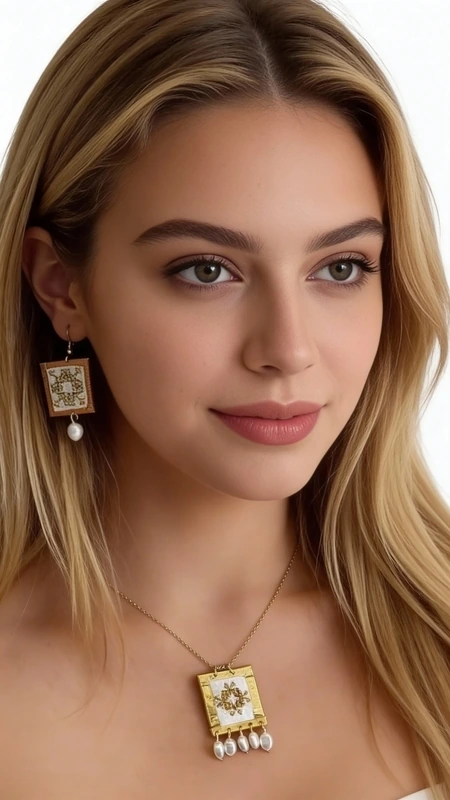 Κολιέ κεντητό λευκό με γεωμετρικά σχέδια από χρυσοκλωστή δεμένο με ορείχαλκο - KOL-4697, Ανακαλύψτε την κομψότητα του κεντητού κολιέ με γεωμετρικά σχέδια σε λευκό χρώμα, σχεδιασμένο από την Ελληνίδα Σχεδιάστρια Κοσμημάτων Αικατερίνη Χαλκιαδάκη. Αυτό το statement κόσμημα συνδυάζει την παραδοσιακή τέχνη του κεντήματος με σύγχρονη αισθητική, δημιουργώντας ένα μοναδικό αξεσουάρ που ξεχωρίζει.
Το κολιέ διαθέτει κεντητό τετράγωνο στοιχείο με χρυσή κλωστή που δημιουργεί εντυπωσιακά γεωμετρικά μοτίβα σε λευκή βάση. Η κατασκευή από ορείχαλκο εγγυάται ανθεκτικότητα και διατήρηση του χρώματος, ενώ οι κρεμαστές λεπτομέρειες προσθέτουν κίνηση και φως στο σχέδιο. Το χειροποίητο κέντημα αναδεικνύει την ελληνική τεχνοτροπία και προσφέρει έναν μοναδικό χαρακτήρα σε κάθε κομμάτι.
Ιδανικό για ιδιαίτερες εμφανίσεις και καθημερινή κομψότητα, αυτό το μαργαριταρένιο κολιέ συνδυάζεται τέλεια με λευκά και nude outfit. Το μέγεθός του το καθιστά εντυπωσιακό statement κόσμημα που τραβάει τα βλέμματα.
Φυλάσσετε σε στεγνό μέρος και αποφεύγετε την επαφή με υγρασία και αρώματα για να διατηρήσετε τη λάμψη του κοσμήματος.
Υλικό: Ορείχαλκος, Ύφασμα 
Πέτρα: Πέρλα