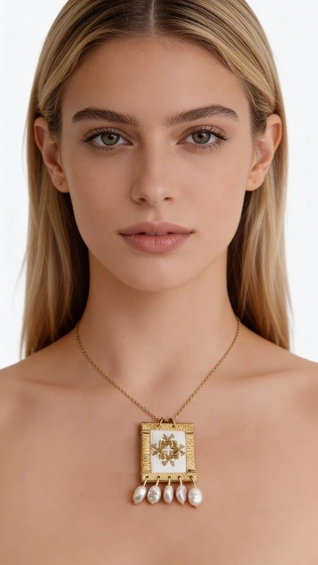 Κολιέ κεντητό λευκό με γεωμετρικά σχέδια από χρυσοκλωστή δεμένο με ορείχαλκο - KOL-4697, Ανακαλύψτε την κομψότητα του κεντητού κολιέ με γεωμετρικά σχέδια σε λευκό χρώμα, σχεδιασμένο από την Ελληνίδα Σχεδιάστρια Κοσμημάτων Αικατερίνη Χαλκιαδάκη. Αυτό το statement κόσμημα συνδυάζει την παραδοσιακή τέχνη του κεντήματος με σύγχρονη αισθητική, δημιουργώντας ένα μοναδικό αξεσουάρ που ξεχωρίζει.
Το κολιέ διαθέτει κεντητό τετράγωνο στοιχείο με χρυσή κλωστή που δημιουργεί εντυπωσιακά γεωμετρικά μοτίβα σε λευκή βάση. Η κατασκευή από ορείχαλκο εγγυάται ανθεκτικότητα και διατήρηση του χρώματος, ενώ οι κρεμαστές λεπτομέρειες προσθέτουν κίνηση και φως στο σχέδιο. Το χειροποίητο κέντημα αναδεικνύει την ελληνική τεχνοτροπία και προσφέρει έναν μοναδικό χαρακτήρα σε κάθε κομμάτι.
Ιδανικό για ιδιαίτερες εμφανίσεις και καθημερινή κομψότητα, αυτό το μαργαριταρένιο κολιέ συνδυάζεται τέλεια με λευκά και nude outfit. Το μέγεθός του το καθιστά εντυπωσιακό statement κόσμημα που τραβάει τα βλέμματα.
Φυλάσσετε σε στεγνό μέρος και αποφεύγετε την επαφή με υγρασία και αρώματα για να διατηρήσετε τη λάμψη του κοσμήματος.
Υλικό: Ορείχαλκος, Ύφασμα 
Πέτρα: Πέρλα