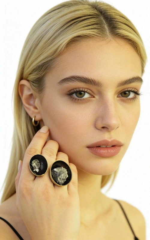 Μεγάλο εντυπωσιακό γυναικείο δαχτυλίδι με διπλό πυρίτη - 3027, Ανακαλύψτε την τέλεια ισορροπία μεταξύ δύναμης και κομψότητας με αυτό το μεγάλο εντυπωσιακό γυναικείο δαχτυλίδι με διπλό πυρίτη, σχεδιασμένο από την Αικατερίνη Χαλκιαδάκη. Το μοναδικό χειροποίητο δαχτυλίδι συνδυάζει δύο φυσικούς κρυστάλλους σιδηροπυρίτη σε μια εκπληκτική σύνθεση που κεντρίζει τα βλέμματα.
Η μαύρη πατίνα δημιουργεί εντυπωσιακή αντίθεση με τα χρυσαφί κρύσταλλα του πυρίτη, ενώ ο ορείχαλκος προσδίδει θερμότητα και διαρκότητα στο κόσμημα. Η ανοιχτή δομή του δαχτυλιδιού επιτρέπει την άνετη εφαρμογή σε διάφορα μεγέθη δακτύλου, ενώ οι δύο ωοειδείς πέτρες πυρίτη σε διαφορετικά μεγέθη δημιουργούν δυναμική σύνθεση.
Ο σιδηροπυρίτης θεωρείται πέτρα προστασίας και δύναμης, ιδανική για γυναίκες που θέλουν να εκφράσουν την προσωπικότητά τους με στυλ. Το statement δαχτυλίδι συνδυάζεται τέλεια με casual και επίσημα outfits, προσδίδοντας μοναδικό χαρακτήρα σε κάθε εμφάνιση.
Υλικό: Ορείχαλκος 
Πέτρα: Σιδηροπυρίτης