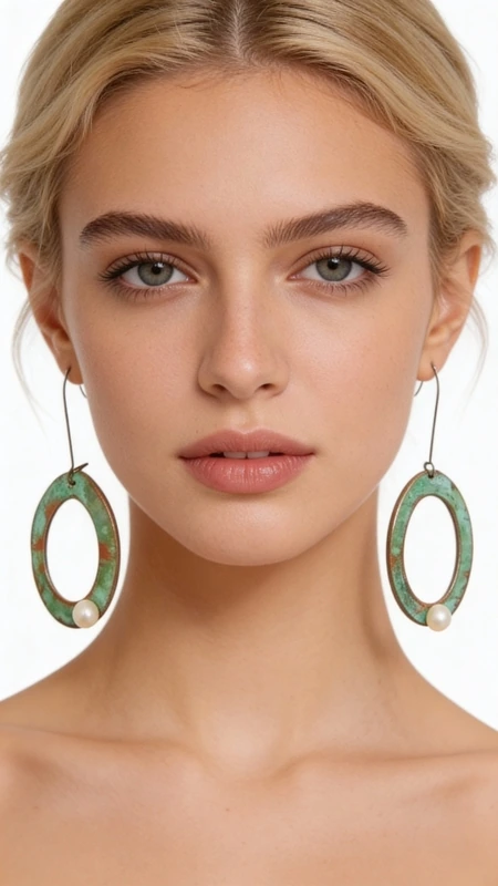 Ανακαλύψτε τη μαγεία των μεγάλων κρεμαστών σκουλαρικιών κρίκων με μαργαριτάρια που συνδυάζουν τη vintage αισθητική με τη σύγχρονη κομψότητα. Κάθε κομμάτι είναι χειροποίητο και σχεδιασμένο από την Ελληνίδα Σχεδιάστρια Κοσμημάτων Αικατερίνη Χαλκιαδάκη, προσφέροντας μια μοναδική πρόταση στυλ.\u000AΤα εντυπωσιακά αυτά σκουλαρίκια διακρίνονται από τους οβάλ χάλκινους κρίκους με την πανέμορφη πράσινη πατίνα που δημιουργεί έναν vintage χαρακτήρα. Κάθε κρίκος φέρει μία λευκή πέρλα που προσθέτει κομψότητα και φωτεινότητα στο σχέδιο. Η αντίθεση μεταξύ του ζεστού χαλκού και των λευκών μαργαριταριών δημιουργεί έναν εξαιρετικό συνδυασμό χρωμάτων.\u000AΤα μακριά κρεμαστά σκουλαρίκια είναι ιδανικά για γάμους, βραδινές εξόδους ή κάθε στιγμή που θέλετε να ξεχωρίσετε. Η ελαφριά κατασκευή τους εξασφαλίζει άνετη χρήση όλη την ημέρα. Φυλάσσετε σε στεγνό μέρος και καθαρίζετε απαλά με μαλακό πανί.\u000AΥλικό: Χαλκός \u000AΠέτρα: Μαργαριτάρι