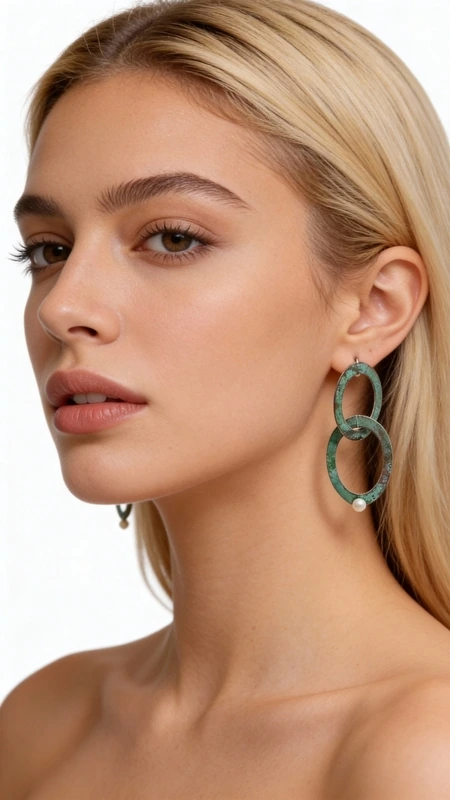 Αναδείξτε τη μοναδική σας προσωπικότητα με αυτά τα εντυπωσιακά μεγάλα σκουλαρίκια κρεμαστά που συνδυάζουν την κομψότητα των μαργαριταριών με τη μοντέρνα αισθητική του χαλκού. Σχεδιασμένα από την Ελληνίδα Σχεδιάστρια Κοσμημάτων Αικατερίνη Χαλκιαδάκη, αυτά τα χειροποίητα σκουλαρίκια φέρουν την υπογραφή της γνήσιας ελληνικής τέχνης κοσμηματοποιίας.\u000AΗ μοναδική πράσινη πατίνα που καλύπτει τους διπλούς κρίκους δημιουργεί ένα vintage αποτέλεσμα που συναρπάζει, ενώ οι φυσικές πέρλες προσθέτουν μια πινελιά κομψότητας και λάμψης. Κάθε κομμάτι είναι μοναδικό, καθώς η πατίνα αναπτύσσεται φυσικά στον χαλκό, δημιουργώντας ανεπανάληπτες αποχρώσεις και υφές.\u000AΤα μακριά αυτά σκουλαρίκια είναι ιδανικά για ιδιαίτερες εμφανίσεις, γάμους, βραδινές εξόδους ή όταν θέλετε να προσθέσετε μια boho πινελιά στο καθημερινό σας στυλ. Το ιδιαίτερο σχήμα των διπλών κρίκων δημιουργεί όμορφες κινήσεις και αντανακλάσεις φωτός.\u000AΥλικό: Χαλκός \u000AΠέτρα: Μαργαριτάρι