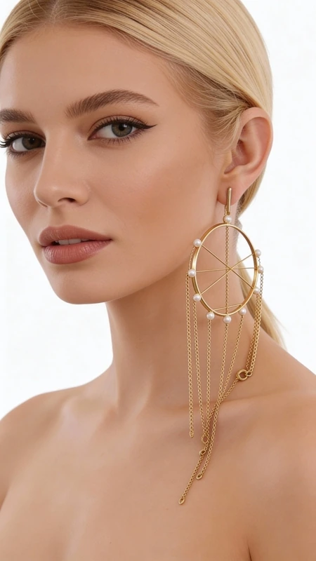 Μεγάλα εντυπωσιακά σκουλαρίκια κρεμαστά με πέρλες - 2970, Ανακαλύψτε τη μαγεία των μεγάλων εντυπωσιακών σκουλαρικιών κρεμαστών με πέρλες που θα μεταμορφώσουν κάθε σας εμφάνιση. Αυτά τα μοναδικά χειροποίητα σκουλαρίκια "Ονειροπαγίδα", σχεδιασμένα από την Ελληνίδα Σχεδιάστρια Κοσμημάτων Αικατερίνη Χαλκιαδάκη, συνδυάζουν τη σύγχρονη αισθητική με την παραδοσιακή ελληνική τεχνοτροπία.
Κατασκευασμένα από υψηλής ποιότητας ορείχαλκο με χρυσή απόχρωση, τα σκουλαρίκια διαθέτουν γεωμετρικό σχέδιο κύκλων που στολίζονται με φυσικές πέρλες. Οι κρεμαστές αλυσίδες δημιουργούν μια κομψή κίνηση που προσελκύει τα βλέμματα, ενώ το statement design τους τα καθιστά ιδανικά για ιδιαίτερες στιγμές.
Τα μακριά σκουλαρίκια συνδυάζονται τέλεια με βραδινά σύνολα, νυφικές εμφανίσεις ή boho chic looks, προσφέροντας μια πινελιά πολυτέλειας και μυστηρίου. Η εργονομική τους κατασκευή εξασφαλίζει άνεση όλη μέρα.
Υλικό: Ορείχαλκος 
Πέτρα: Πέρλα