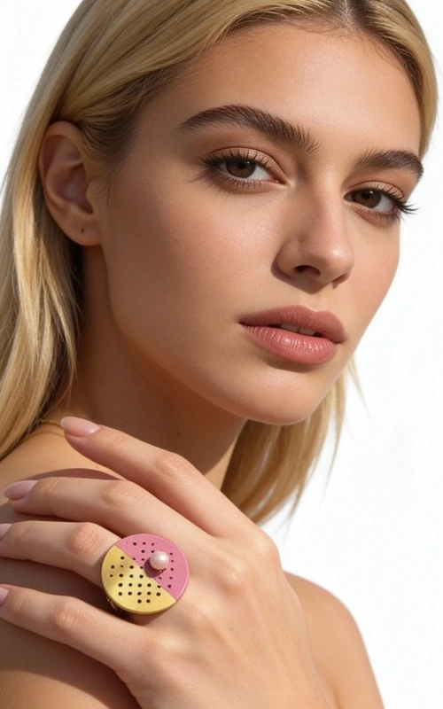 Μεγάλο statement δαχτυλίδι με μαργαριτάρι και χρώμα - 12184, Ένα εντυπωσιακό statement δαχτυλίδι που συνδυάζει την κλασική κομψότητα με το μοντέρνο design. Το μοναδικό αυτό χειροποίητο κόσμημα, σχεδιασμένο από την Ελληνίδα Σχεδιάστρια Κοσμημάτων Αικατερίνη Χαλκιαδάκη, αποτελεί την τέλεια επιλογή για τη γυναίκα που επιθυμεί να ξεχωρίσει.
Η γεωμετρική κυκλική βάση από ορείχαλκο παρουσιάζει έναν εξαιρετικό συνδυασμό χρωμάτων - χρυσαφί και φούξια ροζ - που δημιουργούν μια σύγχρονη αισθητική yin-yang. Η διάτρητη επιφάνεια με τις γεωμετρικές οπές προσδίδει έναν βιομηχανικό χαρακτήρα, ενώ το λευκό μαργαριτάρι στο κέντρο προσθέτει μια νότα κομψότητας και θηλυκότητας.
Το μεγάλο μέγεθος του δαχτυλιδιού το καθιστά ιδανικό για ιδιαίτερες εμφανίσεις και βραδινές εξόδους. Συνδυάζεται υπέροχα με μονόχρωμα outfits και προσθέτει χρώμα και στυλ σε κάθε look.
Υλικό: Ορείχαλκος 
Πέτρα: Μαργαριτάρι