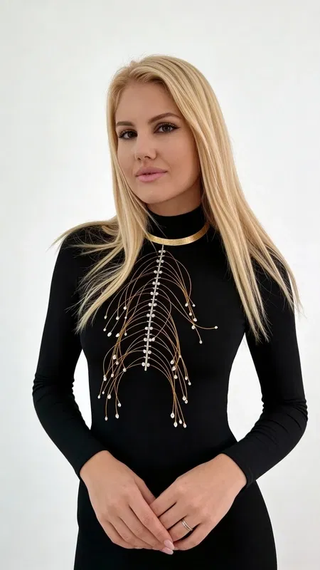 Μεγάλο εντυπωσιακό κολιέ με πέρλα statement - 2391, Ανακαλύψτε το μεγάλο εντυπωσιακό κολιέ με πέρλα statement που θα μεταμορφώσει κάθε σας εμφάνιση με τη χρυσή του λάμψη και το μοναδικό του σχέδιο. Σχεδιασμένο από την Ελληνίδα Σχεδιάστρια Κοσμημάτων Αικατερίνη Χαλκιαδάκη, αυτό το χειροποίητο κόσμημα συνδυάζει την κλασική κομψότητα των μαργαριταριών με σύγχρονη αισθητική.
Το statement κολιέ διαθέτει έναν καταπληκτικό συνδυασμό χρυσών αλυσίδων που δημιουργούν μια κομψή κάμψη γύρω από το λαιμό, ενώ οι λευκές πέρλες προσθέτουν μια νότα διαχρονικής κομψότητας. Το μοντέρνο σχέδιο με τις πολλαπλές χρυσές γραμμές που καταλήγουν σε μαργαριτάρια δημιουργεί ένα εντυπωσιακό οπτικό αποτέλεσμα που θα τραβήξει όλα τα βλέμματα.
Αυτό το εντυπωσιακό κολιέ είναι η ιδανική επιλογή για γυναίκες που θέλουν να ξεχωρίσουν και να εκφράσουν τη μοναδική τους προσωπικότητα. Φοριέται πάνω από μαύρα ή μονόχρωμα outfits για μέγιστη επίδραση. Για τη διατήρηση της λάμψης του, φυλάσσετε το μακριά από υγρασία και καλλυντικά.
Υλικό: Ορείχαλκος 
Πέτρα: Πέρλα