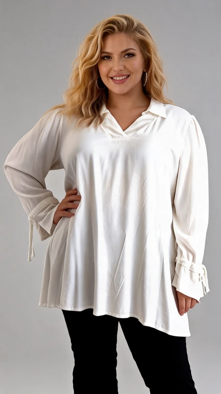 Plus size λευκή μπλούζα με V λαιμόκοψη και δέσιμο στα μανίκια. Κλασική, κομψή και ευκολοφόρετη, αυτή η λευκή μπλούζα είναι η τέλεια επιλογή για κάθε περίσταση! Διαθέτει V λαιμόκοψη που αναδεικνύει το ντεκολτέ, ενώ τα μακριά μανίκια με διακριτικά δεσίματα στις μανσέτες προσθέτουν μια θηλυκή πινελιά. Η αέρινη εφαρμογή της προσφέρει άνεση και κομψότητα όλη μέρα. Φοριέται ιδανικά με τζιν, υφασμάτινα παντελόνια ή φούστες για ένα effortless chic look!