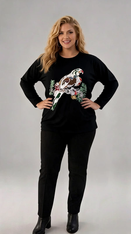 Plus size μπλούζα γυναικεία μαύρη με σχέδιο για όλες τις ώρες.Φοριέται από το πρωί για ένα ιδιαίτερο και πολύ εντυπωσιακό ντύσιμο!