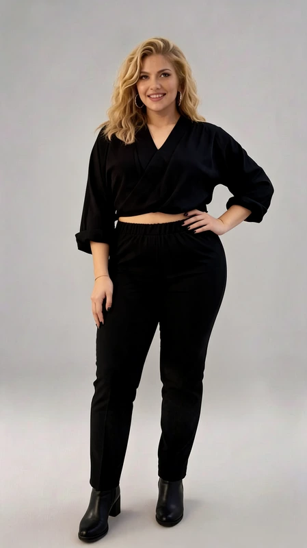 Plus size μαύρο crop top με κρουαζέ ντεκολτέ και φαρδιά μανίκια. Ένα κομμάτι που αποπνέει κομψότητα και δυναμισμό! Αυτό το μαύρο crop top διαθέτει κρουαζέ σχέδιο που αναδεικνύει το ντεκολτέ και δημιουργεί μια κολακευτική σιλουέτα. Τα φαρδιά μανίκια προσθέτουν μια αίσθηση άνεσης και στυλ, ενώ η cropped εφαρμογή το καθιστά ιδανικό για μοντέρνα looks. Φοριέται τέλεια με παντελόνια ή φούστες με ψηλή μέση για ένα chic και elegant αποτέλεσμα!