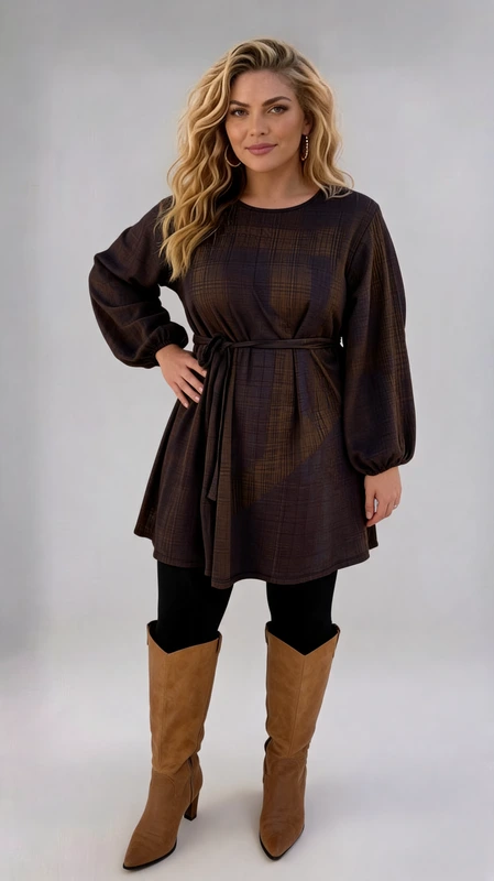 Γυναικείο μαύρο άσπρο μπλουζοφόρεμα plus size σε άλφα γραμμή. Φοριέται ασορτί με την ζώνη του μεσάτο, αλλά και χωρίς αυτήν.