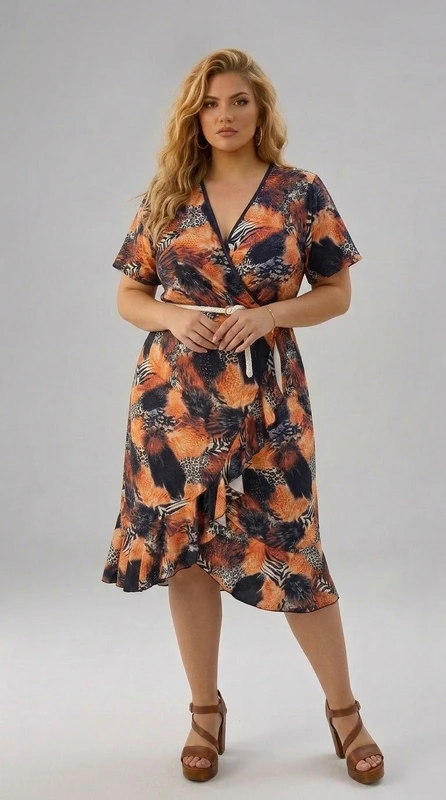 Plus size φόρεμα midi πορτοκαλί animal print. Αν είσαι καλεσμένη σε γάμο, καλεσμένη σε βάπτιση, την άνοιξη ή το καλοκαίρι, φόρεσε το και κλέψε τις εντυπώσεις!