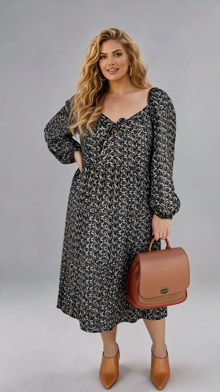 Plus size φόρεμα midi χακί εμπριμέ. Αν είσαι καλεσμένη σε γάμο, καλεσμένη σε βάπτιση, την άνοιξη ή το καλοκαίρι, φόρεσε το και κλέψε τις εντυπώσεις!