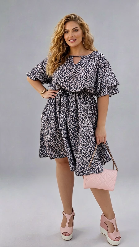 Plus size φόρεμα midi φλοράλ, μαύρο, άσπρο. Αν είσαι καλεσμένη σε γάμο, καλεσμένη σε βάπτιση, την άνοιξη ή το καλοκαίρι, φόρεσε το και κλέψε τις εντυπώσεις!