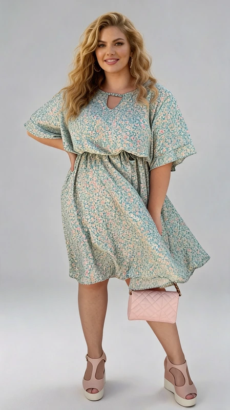 Plus size φόρεμα midi φλοράλ για γάμο και βάπτιση  - GV122 | Candiashop Boutique, Plus size φόρεμα midi φλοράλ, καφέ, κίτρινο. Αν είσαι καλεσμένη σε γάμο, καλεσμένη σε βάπτιση, την άνοιξη ή το καλοκαίρι, φόρεσε το και κλέψε τις εντυπώσεις!