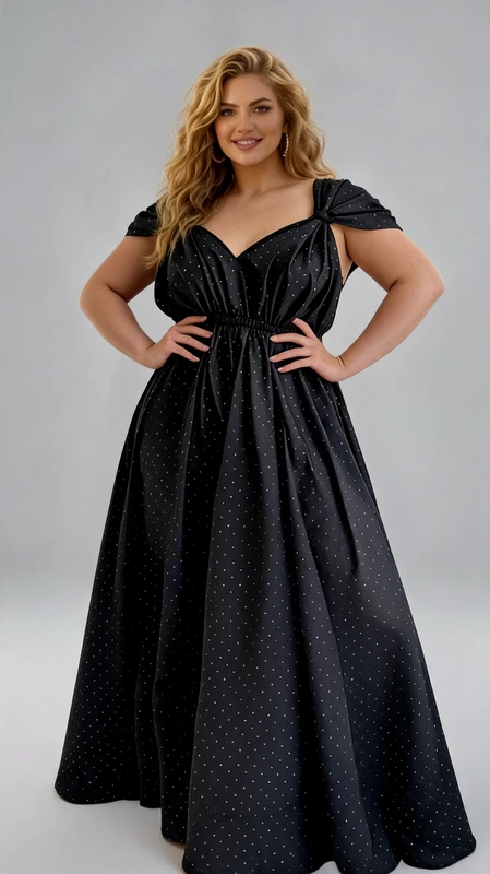 Plus size φόρεμα μαύρο για γάμο και βάπτιση - GV252 | Candiashop Boutique, Αυτό το μαγευτικό μάξι φόρεμα σε βαθύ ανθρακί χρώμα με διακριτικά ασημένια στίγματα αποτελεί την ιδανική επιλογή για κάθε επίσημη εκδήλωση. Η κομψή γραμμή του με τη λεπτομέρεια της ελαστικής μέσης αναδεικνύει τη σιλουέτα, ενώ το φαρδύ μήκος της φούστας προσφέρει άνεση και κίνηση. Οι ιδιαίτερες πιέτες στους ώμους δημιουργούν ένα εντυπωσιακό ντεκολτέ σε σχήμα V που κολακεύει κάθε σωματότυπο. Το εξαιρετικό αυτό αμπιγιέ φόρεμα είναι ιδανικό για γάμους, βαπτίσεις και επίσημες βραδινές εκδηλώσεις. Συνδυάζεται τέλεια με χρυσά ή ασημένια αξεσουάρ και κοσμήματα που θα αναδείξουν τις λεπτομέρειες του υφάσματος. Ταιριάζει άψογα με ψηλοτάκουνα πέδιλα ή γόβες και μια κομψή τσάντα φάκελο για ολοκληρωμένο στυλ. Το φόρεμα διαθέτει μαλακό, ποιοτικό ύφασμα που εξασφαλίζει άνεση καθ' όλη τη διάρκεια της εκδήλωσης, ενώ η διακριτική λάμψη του το καθιστά διαχρονική επιλογή για κάθε εποχή.