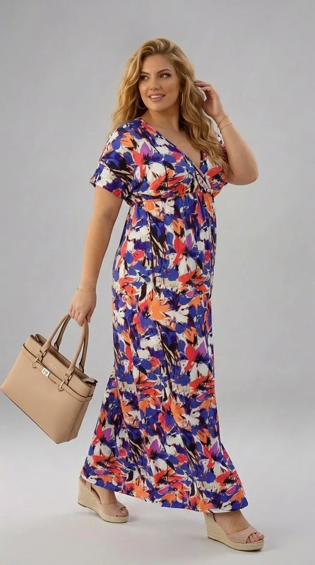 Plus size φόρεμα maxi για γάμο και βάπτιση εμπριμέ - GV117 | Candiashop Boutique, Plus size φόρεμα maxi εμπριμέ, μπλε, άσπρο, κόκκινο, από μαγιόπανο. Αν είσαι καλεσμένη σε γάμο, καλεσμένη σε βάπτιση, την άνοιξη ή το καλοκαίρι, φόρεσε το και κλέψε τις εντυπώσεις!
